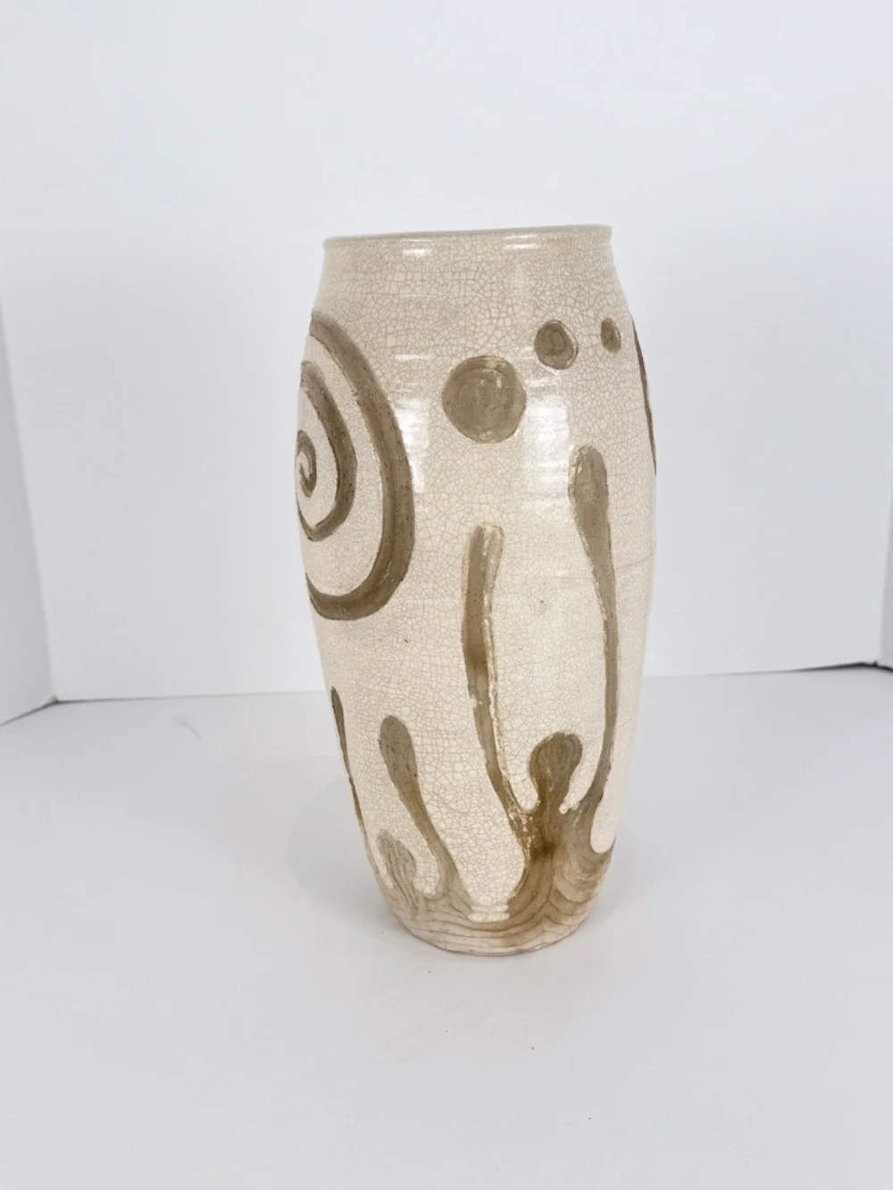 Midcentury Handmade Stoneware Crackle Glaze Vase